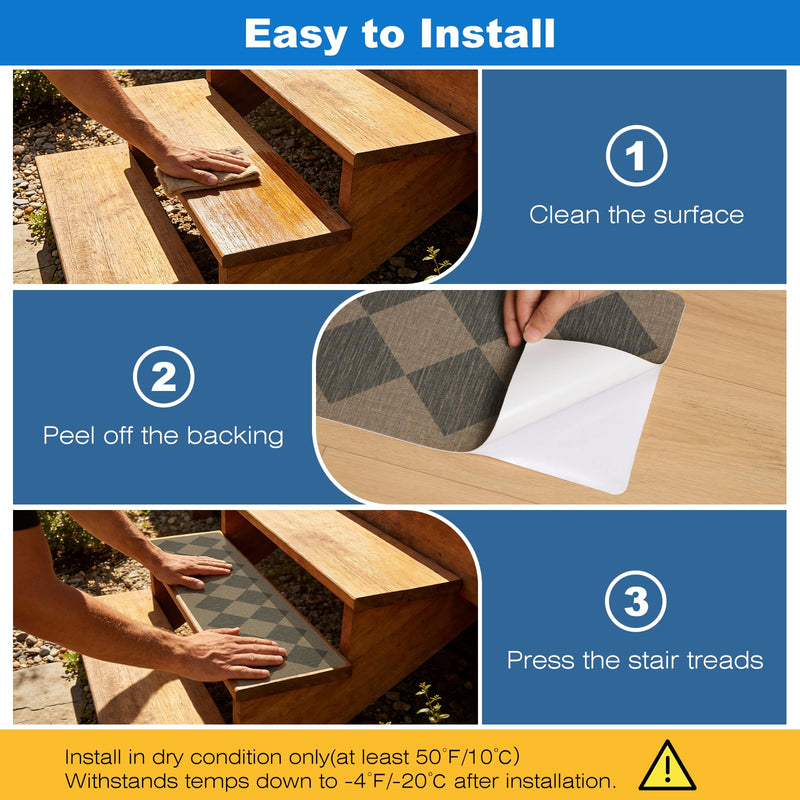 Outdoor Stair Treads Non-Slip, 8” x 30” - 10-Pack Weather Resistant Grip Tape for Wooden Steps, Waterproof & Anti Skid Strips, 80-Grit Adhesive Step Treads, Mocha Mocha/Brown 8" x 30"