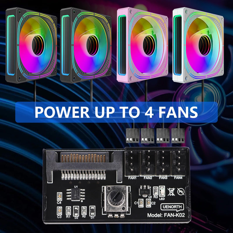 [Australia - AusPower] - 4-Pin PWM Fan Controller Hub - 12V PC Chassis Fan Speed Knob Adapter with SATA Power, 60W Output & 3M Tape for 4 Fans (Case Fan Hub/PWM Cooling Controller) 
