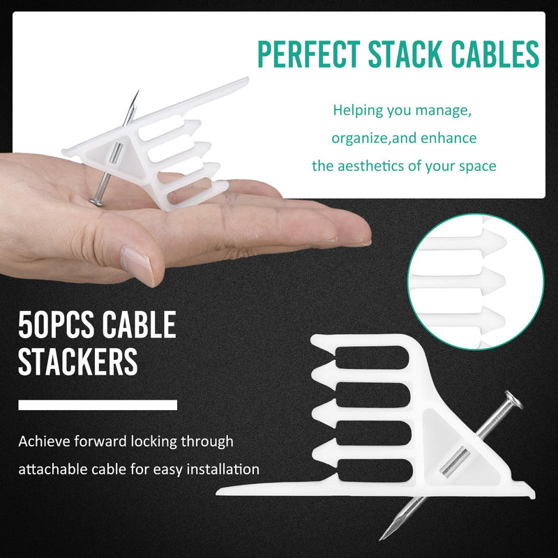 [Australia - AusPower] - Cable Stackers Electrical Cable Staples Wire Stackers Insulated Multi Cable Staple Sort out Electric Cables Efficient Cable Organization for Various Quantities of Cables (50, White) 50 