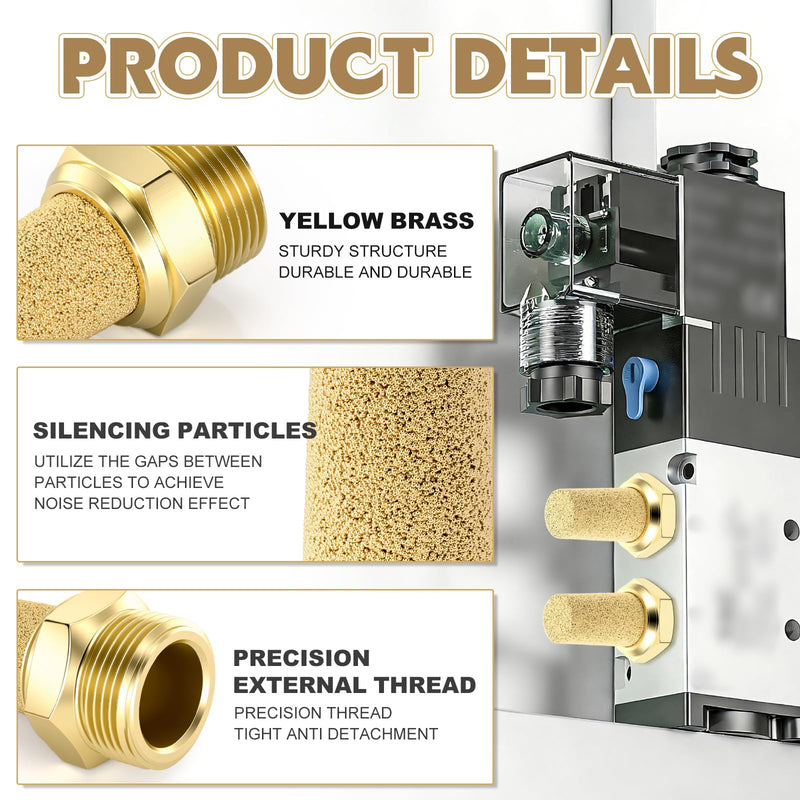 Bwintech 10 Pcs SL-01 Air Silencer, 1/8 Inch Male Thread Sintered Brass Exhaust Silencer 1/8"
