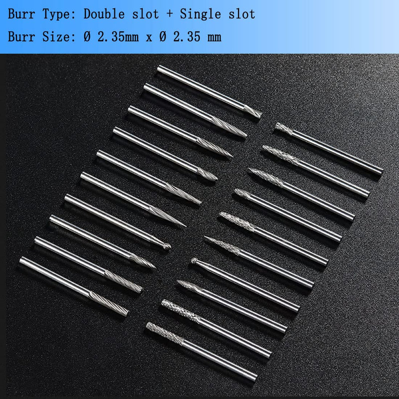 [Australia - AusPower] - Luo ke 20 Pcs Ø2.35 x 2.35 mm Aluminum Cutting Burr, 3/32 Inch Shank Carbide Burr Bits For Rotary Tool Include Dremel 2.35x2.35 Silver 