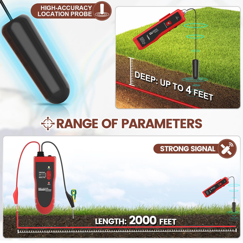 [Australia - AusPower] - Underground Wire Locator, Underground Cable Locator with Rechargeable 1100mAh Battery, Cable Tester for Pet Fence TL25 B2 