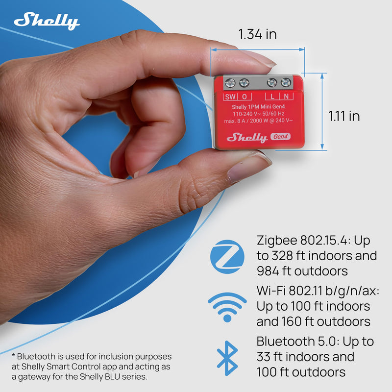 Shelly 1PM Mini Gen4 | Wi-Fi, Zigbee, Matter Smart Relay Switch with Power Metering, 1-Channel 8A | Home Automation | Alexa, SmartThings, Google, Apple HomeKit Compatible | iOS Android App (2 Pack) 2