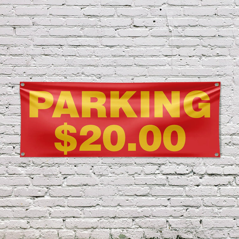 Parking $20 Dollars Banner Sign 18 Inch x 48 Inch | 13 oz Vinyl with Metal Grommets | Heavy-Duty Single-Sided Outdoor Durable Printed High-Quality Weatherproof | Made in the USA Parking $20 Dollars 18" x 48"