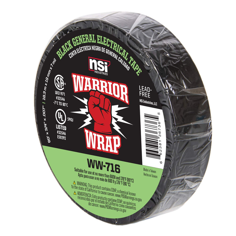 [Australia - AusPower] - WarriorWrap General 3/4 in. x 60 ft. 7 mil Vinyl Electrical Tape, Black 