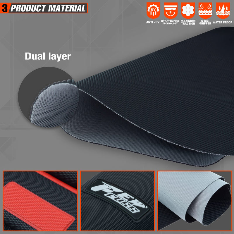 Soft Rubber Dirt Bike Seat Cover - Universal Motorcycle Enduro Seat Covers - Stripe Hot-Stamping Seat Cushion for Pit Bike （Black-Red） Black-Red