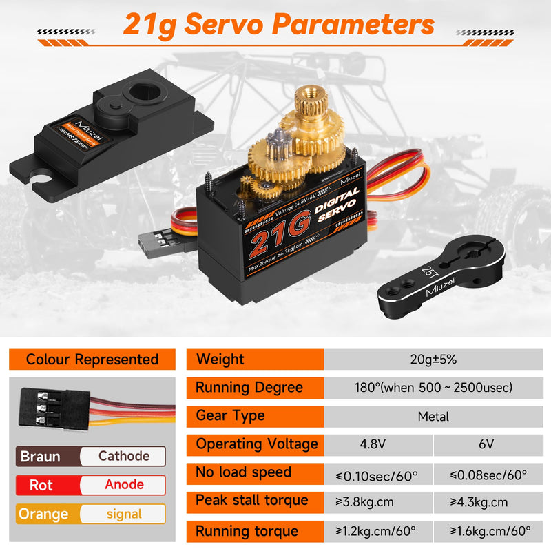 [Australia - AusPower] - Miuzei 21G Micro Servo Motor Metal Geared Mini Digital Servo Kit with 25T Horn for 1/14 1/16 RC Car Robot Helicopte (4) 4 