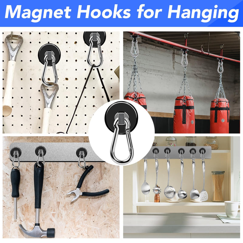 [Australia - AusPower] - LOVIMAG Strong Magnetic Hooks, 70LBS Magnetic Hooks Heavy Duty Strong Neodymium Magnets with Carabiner Hook, Magnet Hooks with Swivel for Kitchen, Hanging, Cruise, Grill, Refrigerator - 12 Pack Black 70lbs-12p 