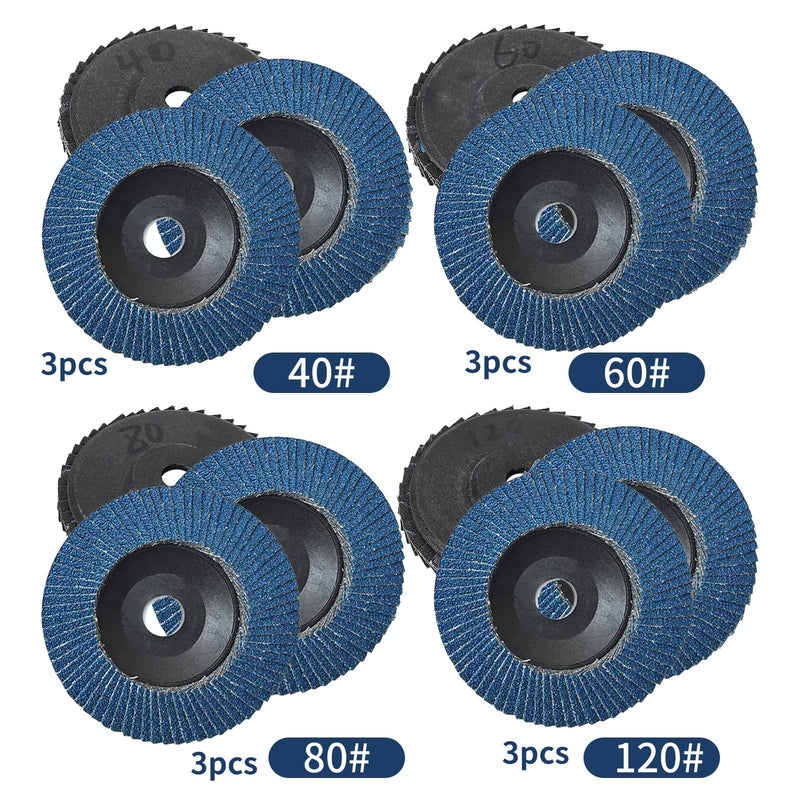 [Australia - AusPower] - Oiieco Pack of 12 Flap Discs, Sanding Discs Sanding Disc Slats Sanding Disc Set 40/60/80/120 for Metal Wood Steel (Blue) 