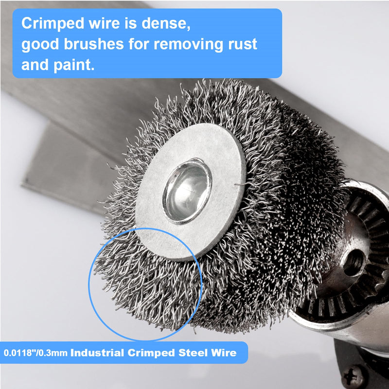 [Australia - AusPower] - LSTOPGO 2 Pieces 50 mm Wire Brush Wheel for Drill, 0.3 mm Coarse Corrugated Carbon Steel Wire, 6.35 mm Round Shank, High Performance Wire Brush for Removing Rust, Corrosion and Paint 