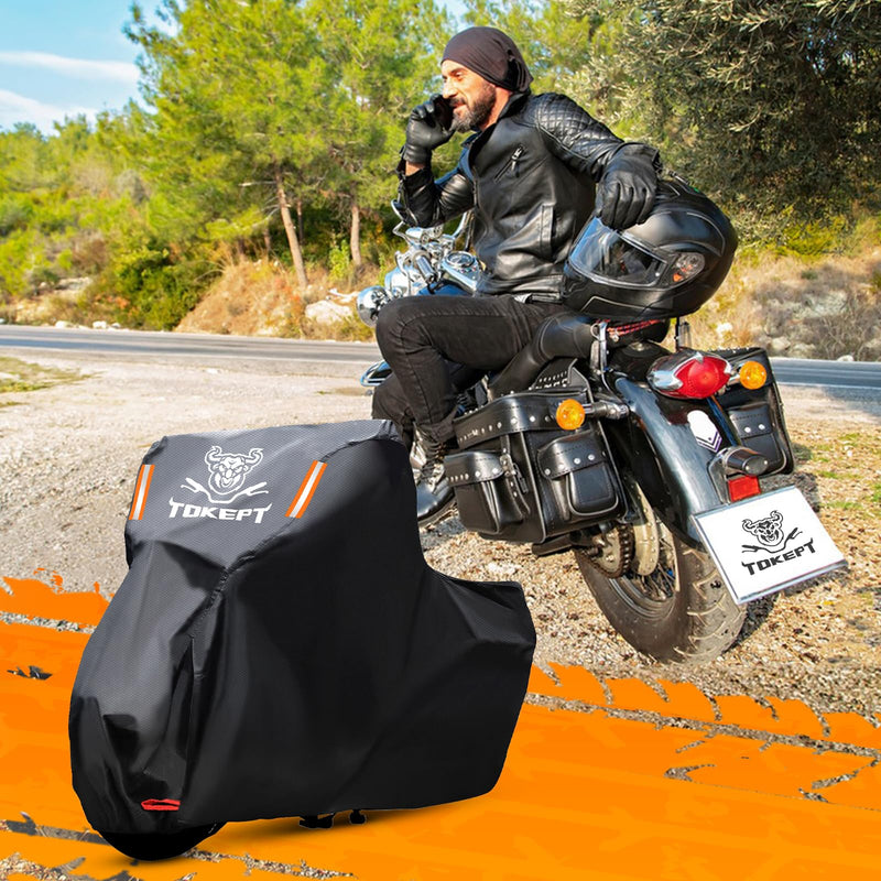 Motorcycle Cover Waterproof Outdoor, All Weather Protection with Night Reflective & Lock-Holes, Fits up to 86" Cruisers, Sportbikes, Dirt Bikes, Scooters M-86 inch