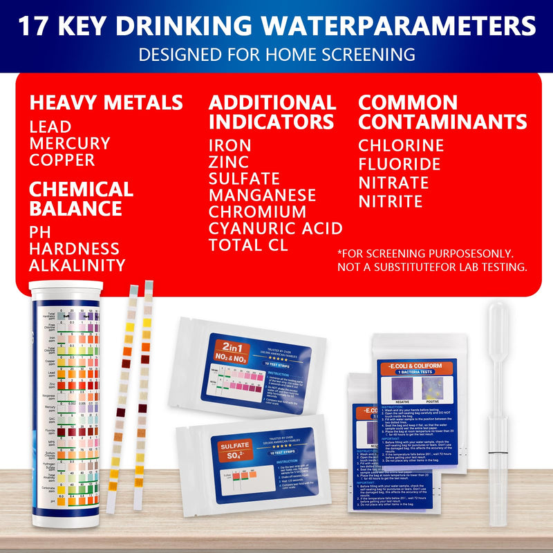 [Australia - AusPower] - 23-in-1 Home Drinking Water Testing Kit - 155 Strips,Tap and Well Water Test Kit for Hardness, Lead, Iron, Copper, Chlorine, Fluoride 1 