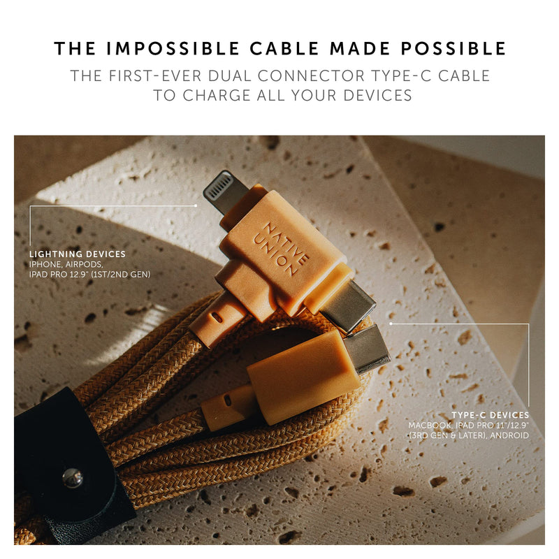 Native Union Belt Cable Duo – 5ft Ultra-Strong Braided Universal Charging Cable – Made with Recycled Materials – 2-in-1 Multi-Device MFi Certified Connectors for Lightning & Type-C Devices (Cosmos) Cosmos