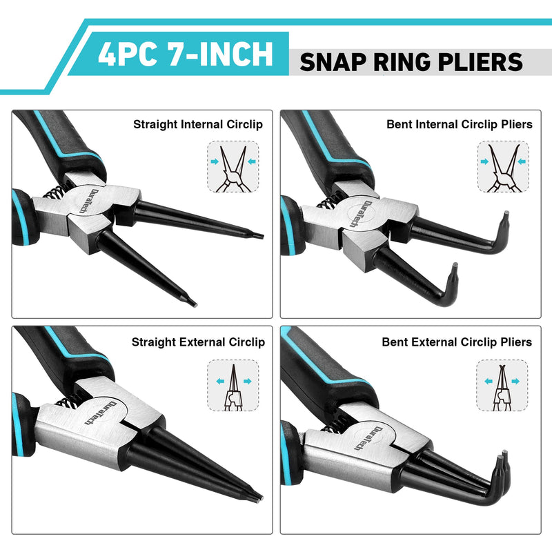 [Australia - AusPower] - DURATECH Magnetic Tape Measure 25FT with DuraTech 4 PCS Snap Ring Pliers Set, Retractable Measuring Tape, Easy to Read Both Side Measurement Tape, 7 Inch Heavy Duty Internal & External Circlip Pliers 