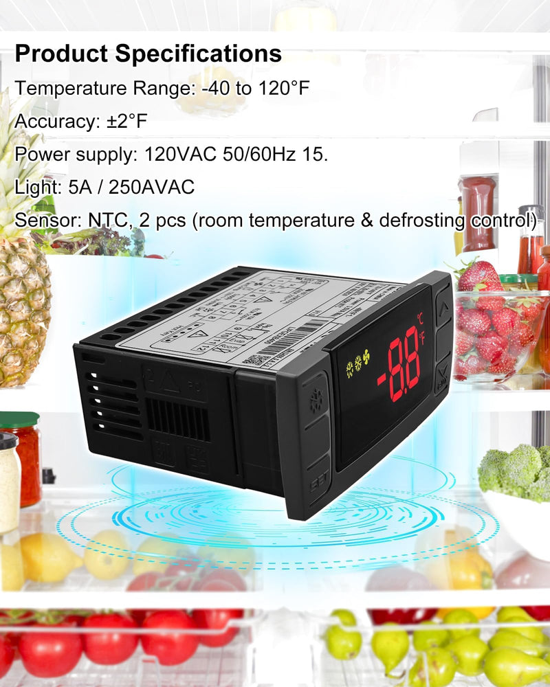 [Australia - AusPower] - XR06CX-4N1F1 Temperature Controller for 120V 50-60HZ Commercial Refrigerators Freezer Includes Temperature Sensor Probes and Clasp 