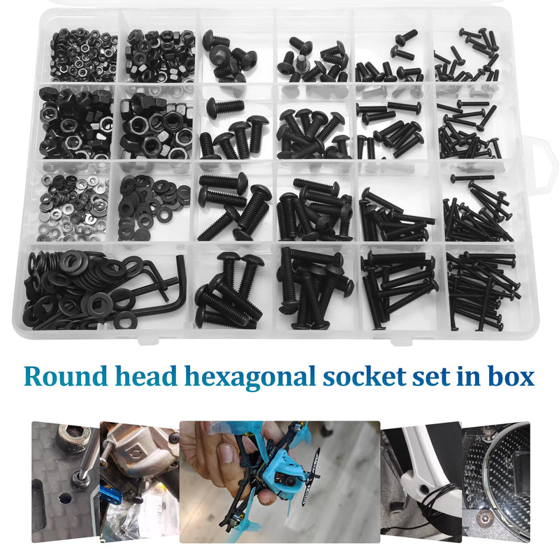 [Australia - AusPower] - NINDEJIN 580pcs M2 M3 M4 M5 Hex Socket Cap Screws Set, 8 12 16 20mm Screw Bolts and Nuts Assortment Kit, 304 Stainless Steel Metric Hex Socket Screws and Nuts and Flat Wahser Set, Fully Machine Thread 580Pcs M2-M5 8mm-20mm 