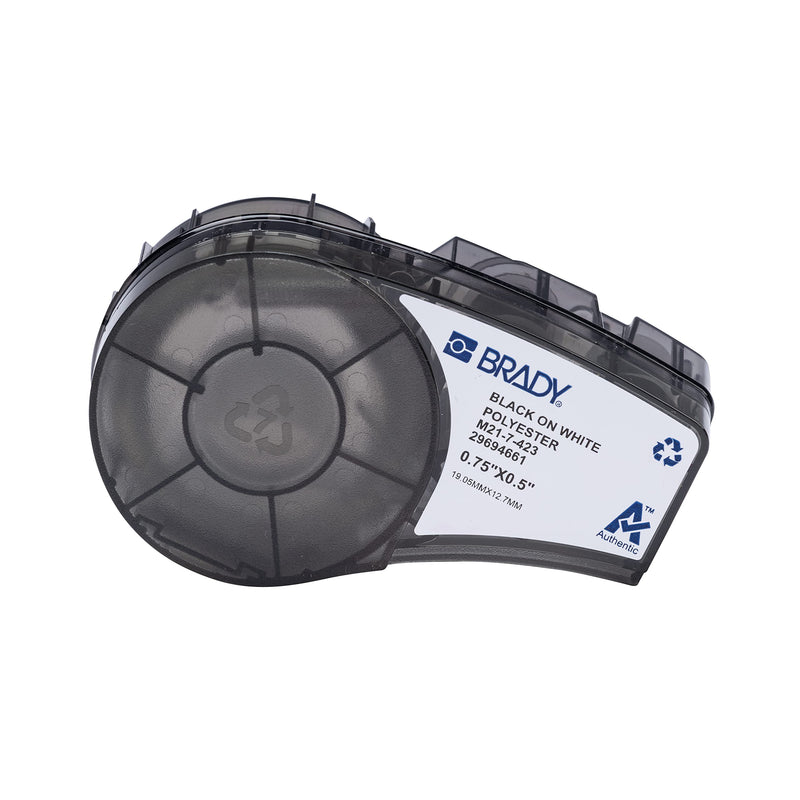 Brady Authentic (M21-7-423) Pre-Sized Harsh-Environment Polyester Labels for Barcode, Circuit Board, Equipment, Inspection, Black on White - Designed for M210, M210-LAB, M211 Printers, 0.5"H x 0.75"W 0.5 in H x 0.75 in W Cartridge