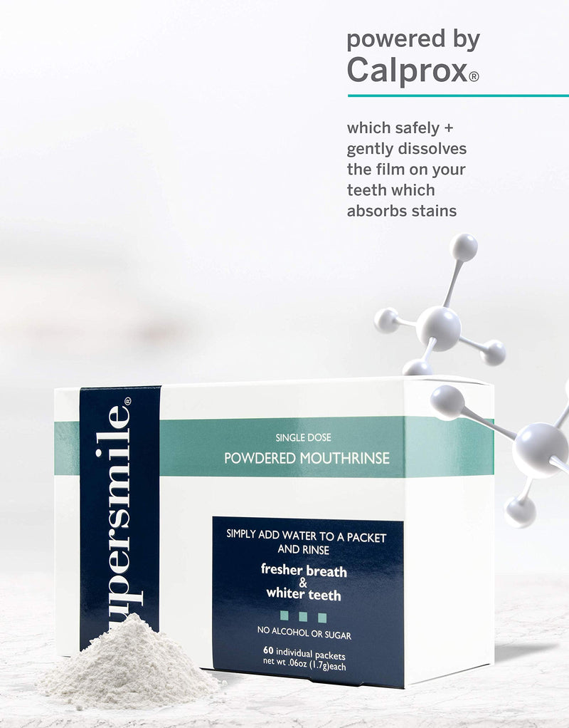 Supersmile Powdered Mouth Rinse - Clinically Proven to Freshen Breath and Whiten Teeth - Convenient TSA Approved On-the-Go Oral Mouthwash Packets - No Sugar or Alcohol 36 Ounce (Pack of 1)