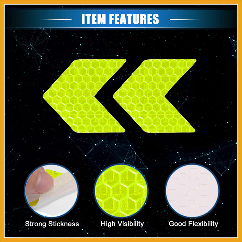 10 Pcs Reflective Stickers, 1.77"x1.54" Arrow Shape Safety Tape Reflector Universal for Cars Trucks Trailers Waterproof PET Fluorescent Yellow Replacement