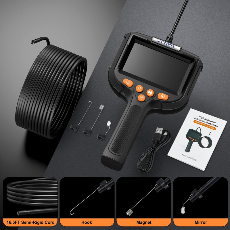 Endoscope Camera with Light, 5.5mm Waterproof Borescope with 4.3" HD Screen, 16.5ft Semi-Rigid Cable for Automotive, Plumbing, Pipe Inspection 4.3IN-16.5FT