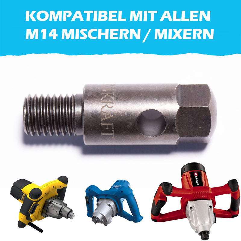 Earth Auger Adapter for M14 Mixing Machine (Paint and Adhesive Mixer, Mortar Mixer), Mixer, Agitator Adapter for Pile Drilling, Poles, Fences with Easy Disassembly BLUMKRAFT 1-Pack: M14