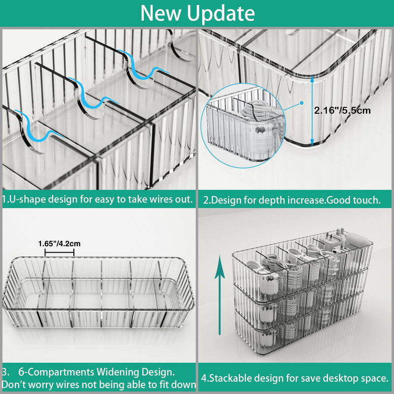 [Australia - AusPower] - Cable Storage Boxes Organizers 2 Pack,Cord Charger Storage Organizer Box Case with 20pcs Cable Ties,Stackable,Clear 