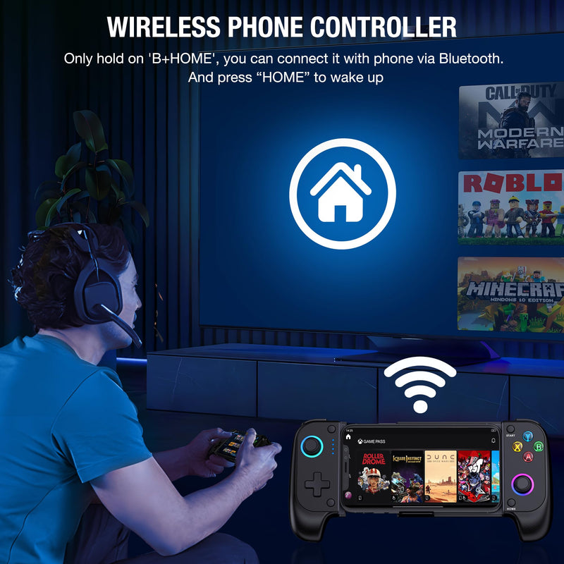 [Australia - AusPower] - Mobile Game Controller for iPhone and Android with RGB Light, Wireless Phone Controller with Phone Case Support Turn Your iPhone into a Gaming Console Play PS Remote Play, Xbox Cloud and More Use as Mobile Game Controller 