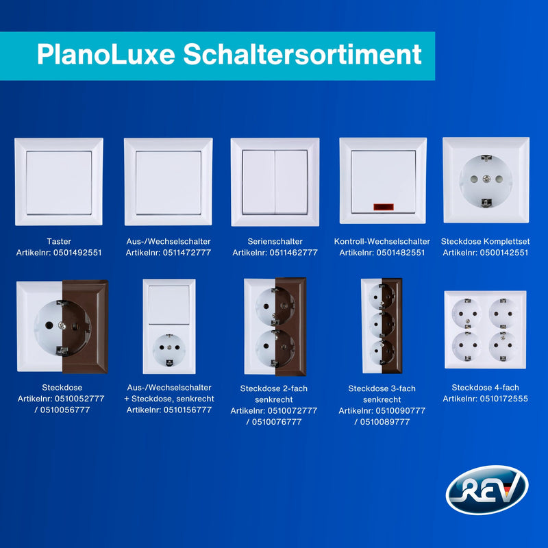 REV 0510172555 PlanoLuxe, surface-mounted socket 4-way Complete set: Frame and insert, white | Multiple socket for surface mounting, ideal for workshop and indoor use 1 x quadruple socket