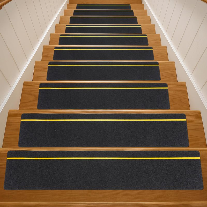 10-Pack 6" X 30" Anti-Slip Stair Treads with Reflective Strips, High Traction Non Skid Grip Tape for Outdoor Wooden Steps, Decks and Ramps