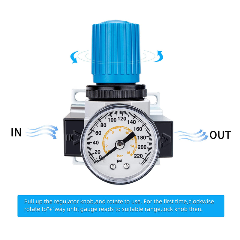 [Australia - AusPower] - NANPU 1/4" NPT High Pressure Air Regulator with Steel-Protected Gauge, 56-SCFM 230Psi (LR-02) 