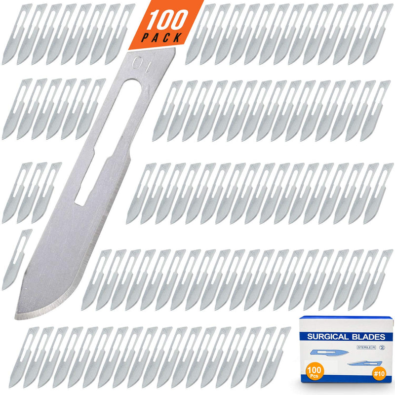 [Australia - AusPower] - Pack of 100 Surgical Blades 10 Disposable Scalpel Blades, Size 10 Scalpel Blades for Surgical Knife Scalpel handle, High Carbon Steel Dermablade Surgical Blades. Individually Wrapped 10 Blade, Sterile 