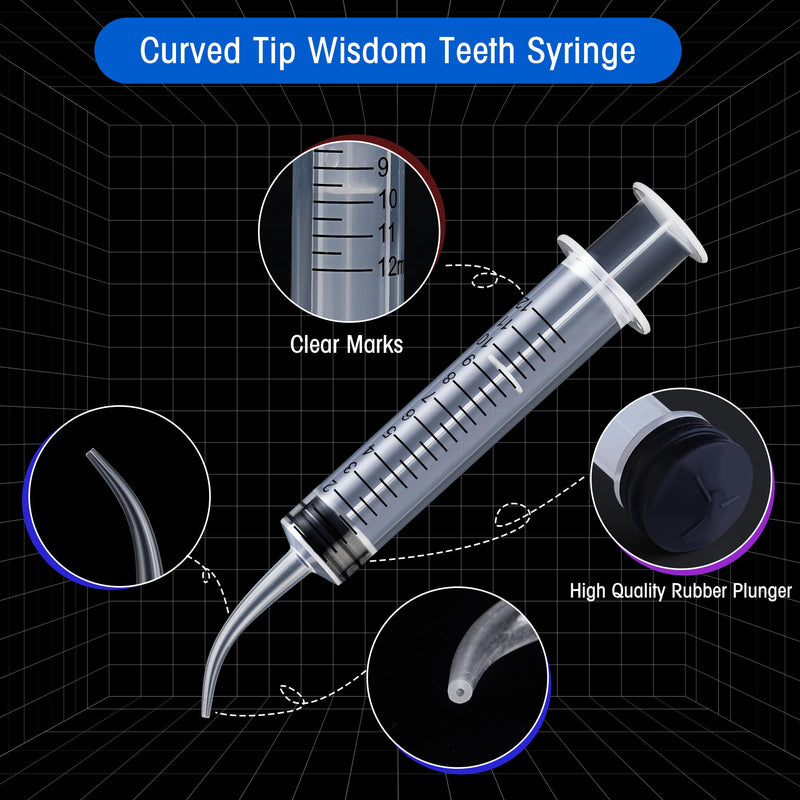 [Australia - AusPower] - 7Pack Wisdom Teeth Syringe, 12ml/cc Dental Syringe with Curved Tip & Measurement, Curved Dental Irrigation Syringe, Disposable Sealed for Dental Care, Oral Tonsil Stone, Feeding, Liquid Injection 7.0 