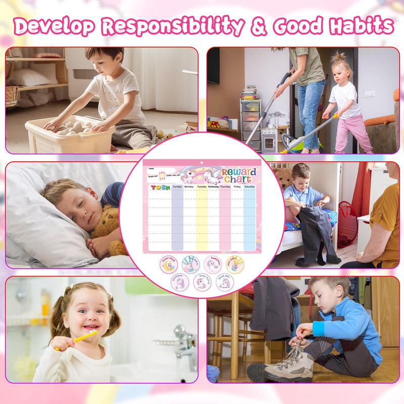 [Australia - AusPower] - Magnetic Reward Chart for Kids at Home, Behavior Chart Pad with 26 Chore Charts, 1680 Star Stickers, 84 Motivational Stickers to Develop Responsibility & Good Habits (Unicorn) Unicorn 