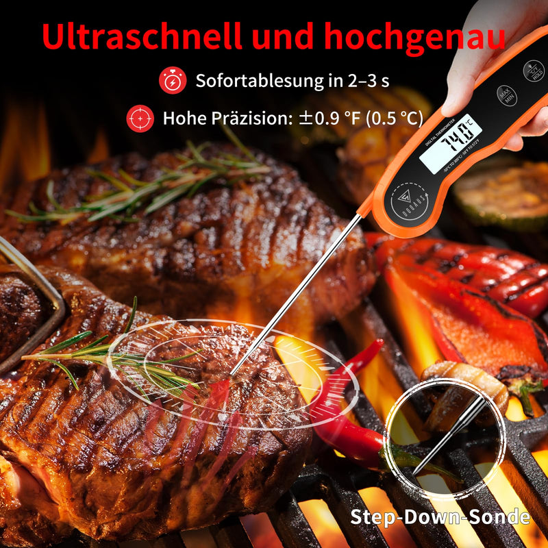 [Australia - AusPower] - DOQAUS Meat Thermometer, Cooking Thermometer with 3s Reading, Accuracy ±0.5°C, Digital Thermometer, Roasting Thermometer with LCD Backlight, Laboratory Thermometer for Kitchen, BBQ, Orange 