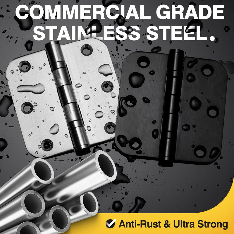 KOLET Ball Bearing Door Hinges, 3.5 Inches Black Door Hinges, 5/8'' Radius Corner Heavy Duty Stainless Steel Hinges, Smooth and Quiet, Non Removable Pin, Matte Black, 3 Pack