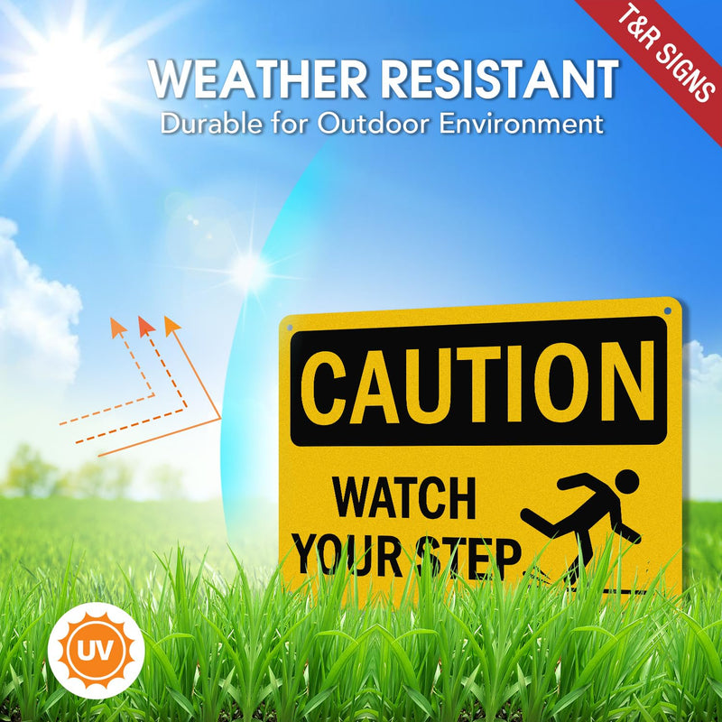 [Australia - AusPower] - T&R Caution Watch Your Step Signs - 2 Pack - 10 x 7 Inches Rust Free .040 Aluminum -Reflective, UV Protected, Waterproof, Weatherproof and Fade Resistant - 4 Pre-drilled Holes Watch Your Step - 2 Pack 