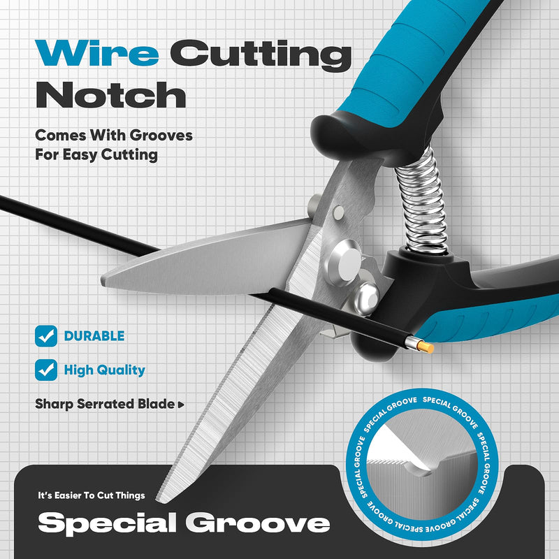 [Australia - AusPower] - GARTOL 8" Scissors All Purpose Heavy Duty - Razor-sharp Tin Snips for Sheet Metal, Electrical Wires, Insulation, Ropes, Cardboard | Electrician Tools with Cable Notch, Ergonomic Grip | DIY Scissors 