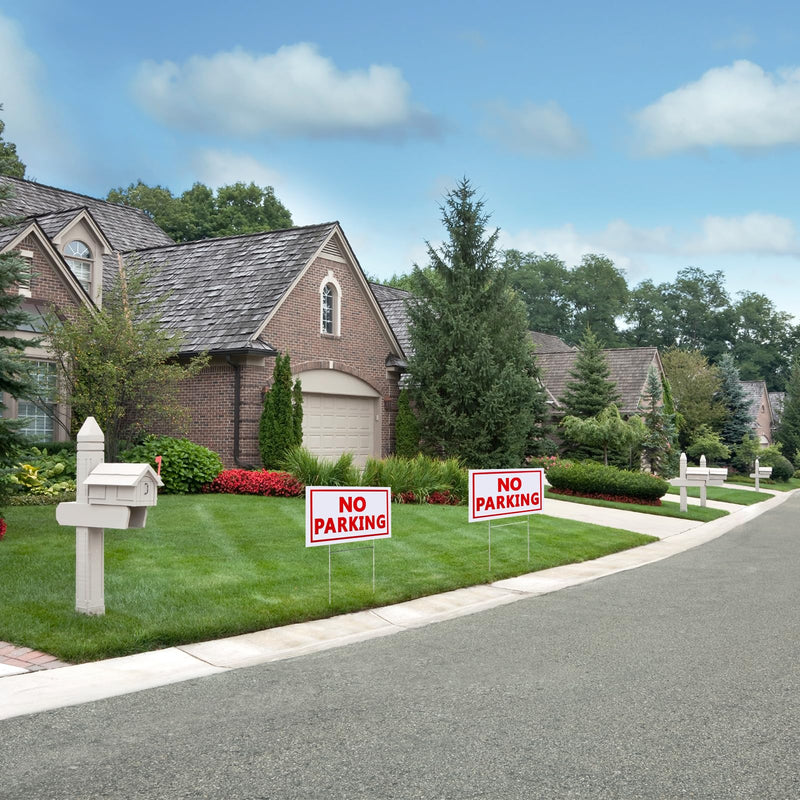 8 Pack No Parking Signs, 8 x 12 Inches Corrugated Plastic Sign with Metal H-Stake Plastic Outdoor Waterproof No Parking Signs for Driveways Yard Lawn (White, Red)