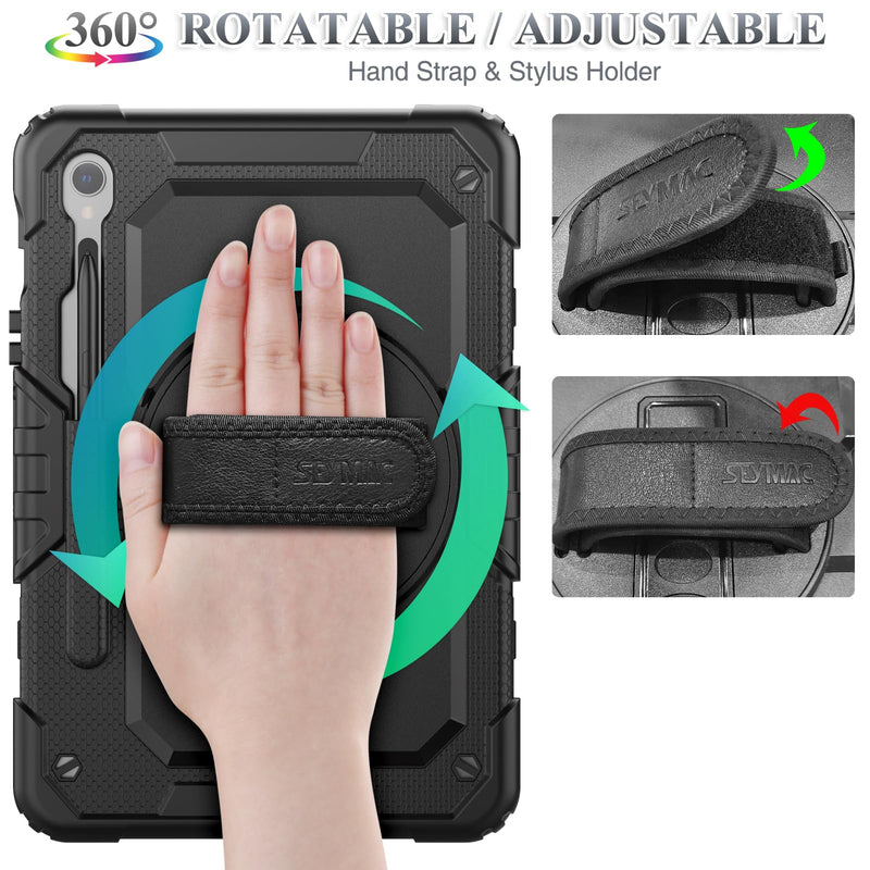 [Australia - AusPower] - SEYMAC stock for Samsung Galaxy Tab S9/ S9 FE 5G Tablet Case 2023 with Screen Protector Pencil Holder [360 Rotating Hand Strap] &Stand, Drop-Proof Case for Galaxy Tab S9 FE 10.9''/ S9 11'', Black1 case for Galaxy Tab S9 FE 10.9''/S9 11'' 
