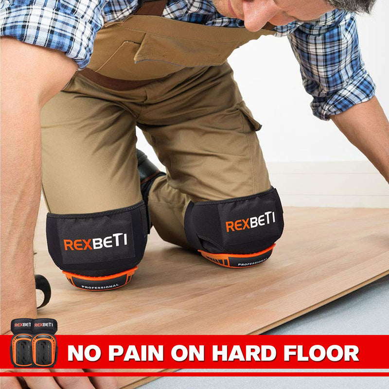 REXBETI Knee Pads for Work, Construction Knee Pads for Men, Heavy Duty Comfortable Anti-slip Foam Gel Knee Pads for Gardening Flooring and Cleaning, Strong Stretchable Straps, Orange Original