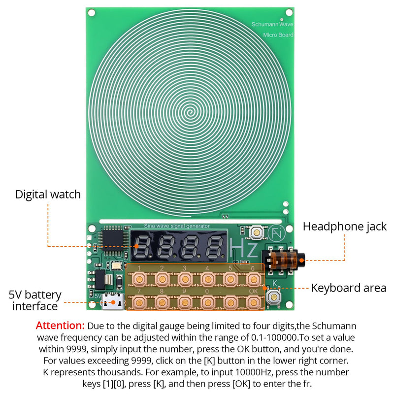 QWORK® Schumann Wave Generator 0.1Hz-100000Hz, 7.83Hz Adjustable Sine Wave Frequency Generator with Digital Display for Sleep, Focus & Meditation