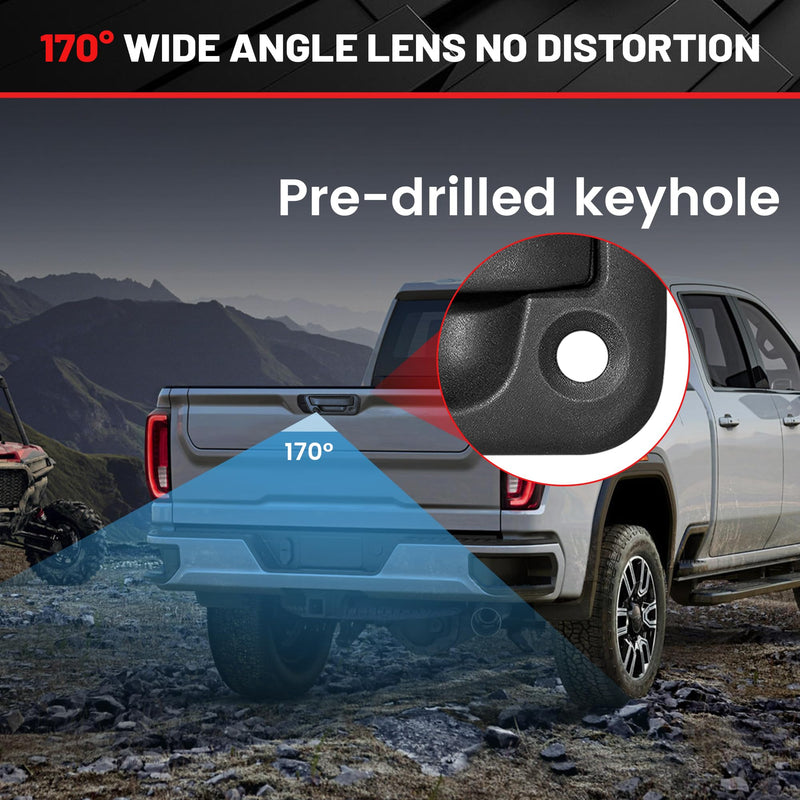 [Australia - AusPower] - RED WOLF Tailgate Handle W/Reverse Backup Camera Replacement for 2004-2014 Ford F150, 2008-2016 F-250/F-350/F450/F550 Pickup Rear View Parking Camera RCA Connector Wide Angle Optional Guideline 