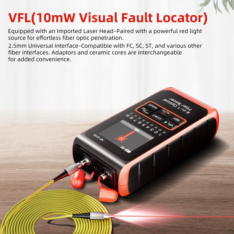 [Australia - AusPower] - Optical Power Meter Fiber Optic Cable Tester 4 in 1 Optical Fiber Light Power Meter, Portable Built-in 10mW Visual Fault Locator (OPM&VFL) Network Cable Tester, FC/SC/ST Universal Interface USB Charge NF-916 