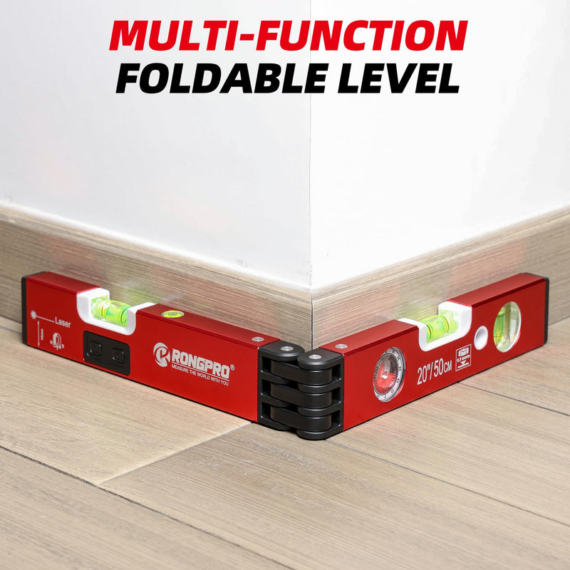 [Australia - AusPower] - 20Inch Foldable Magnetic Level-with 30Ft Laser Leveling Line and 90°/180°Bubbles,Multi-function Leveler Tool for Woodworking,Picture Hanging,Home Renovation and Construction 