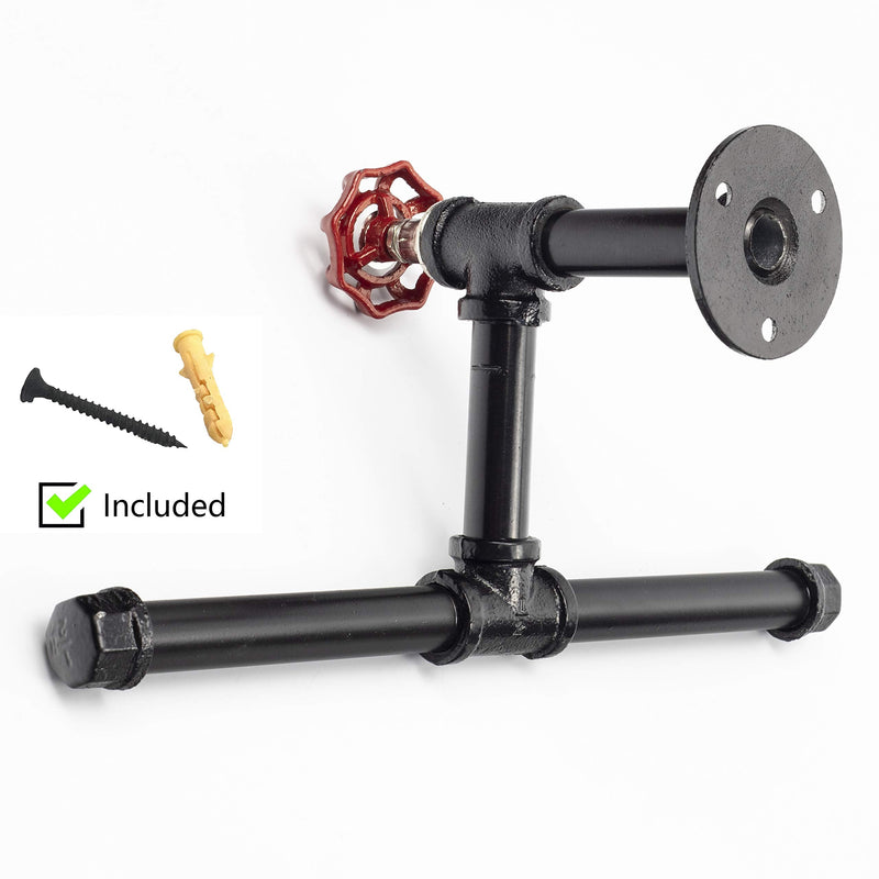 Rustic Industrial Pipe Wall Mounted Toilet Paper Holder with Screw Kit, Heavy Duty Steampunk Toilet Paper Dispenser, Modern Chic Electroplated Black Iron Finish, Y-Nut SHJJ-17