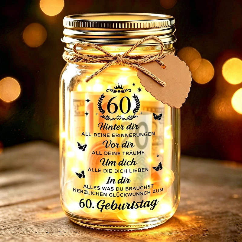 Johiux 60th Birthday Woman Man LED Bottle Light 60th Birthday Gift with Positive Potato Bee, Pocket Hug Positive Lucky Charm Bee Birthday Card Funny Money Gifts 60 Years Old