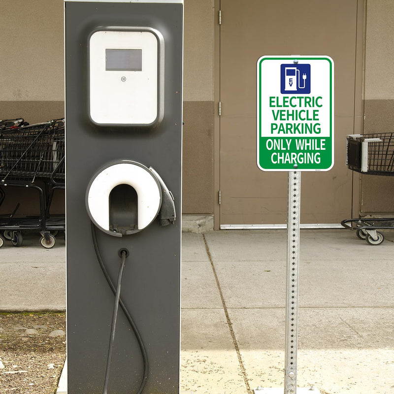 Large (2 Pack) 12x18 Inches Electric Vehicle Parking - Only While Charging Metal Sign, Engineer Grade Reflective Rust Free Aluminum, 2 Pre-Drilled Holes Easy to Mount Blue 2 Pack