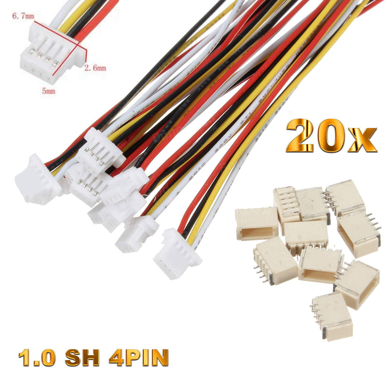 Mr. Stecker Modellbau® Premium 4-Pin 1.0 SH 1.0 mm Mini Micro JST Plug Including 15 cm 28AWG Cable + Female Loose JST-SH (20x) 20x