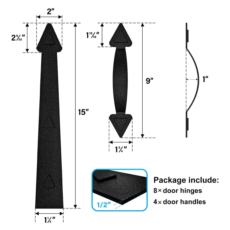 [Australia - AusPower] - WINSOON for 2 Cars Magnetic Decorative Garage Door Hardware Couch House 12 Pieces Curb Appeal Faux Hinges Handles Accents Hardware Kit, Black 2Packs 