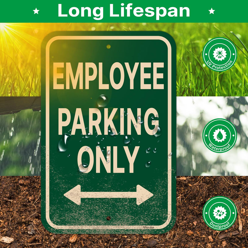 Employee Parking Only Sign with Bidirectional Arrow 18 x 12 Inches Employee Parking Signs for Business Rust-Free Aluminum No Parking Sign, Weatherproof, Easy To Install, Indoor or Outdoor Use, 2 Pack